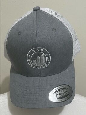 Yupoong Snapback Trucker Hat Gray White Mesh Adjustable Cap TSP Logo